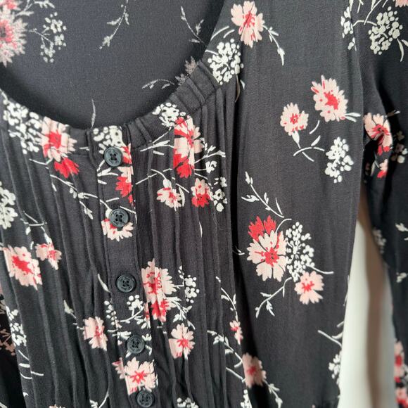 Fat Face Floral Midi Dress Women’s Size 10 Black Pink Print 3/4 Sleeve Scoop - Picture 10 of 15